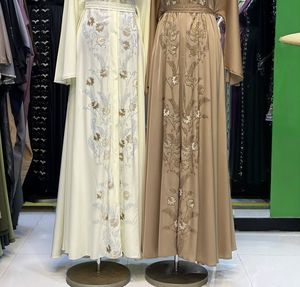 Wholesale Modest Dubai Beaded Sequined Long Sleeve Abaya Muslim Traditional Handmade Wedding Women Polyester Breathable V Neck - Product Image 6