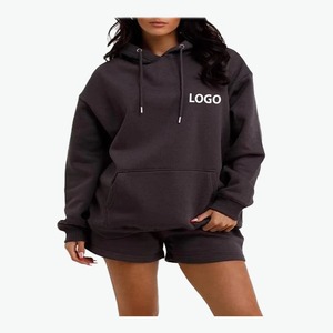 High Quality Custom <b>Women</b> Oversized Sweat Hoodie <b>Shorts</b> Set Heavy Cotton Breathable Eco-Friendly Winter Unisex Hooded <b>Short</b> - Product Image 2