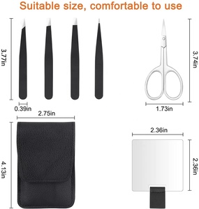 Ensemble de 5 pinces à sourcils en acier inoxydable avec étui en cuir. - Product Image 2