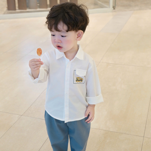 ชุดเด็กผู้ชาย OEM ODM สำหรับฤดูใบไม้ร่วงและฤดูหนาว เสื้อสีขาวและกางเกงสีน้ำเงิน ชุดสองชิ้น แฟชั่นเด็ก เสื้อผ้าเด็กวัยหัดเดิน - Product Image 1