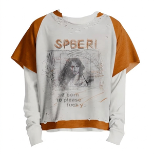 เสื้อยืดสตรีทแวร์ลายสกรีนสองชั้นสำหรับฤดูร้อนรุ่นล่าสุด เสื้อยืดสองชั้นแบบฟอกสี ผ้าเจอร์ซีย์คอตตอน 100% ผ้าเปล่าเรียบๆ - Product Image 6