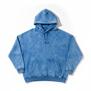 Oversized Hooded Sweatshirt Solid Blue French Terry Casual <b>Pullover</b> With Front Pocket Garment Dyed Winter Wear <b>Men</b> - Product Image 1