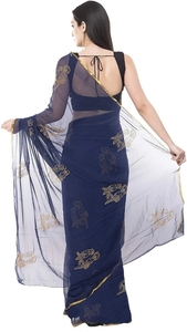 Sari de Fiesta Estilo Bollywood para Mujer KV, Adornado con Pedrería, en Rayón y Chifón - Product Image 6