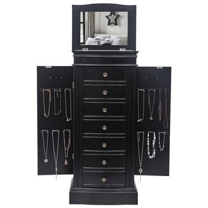 Armadio Portagioie Nero con 7 Cassetti, 24 Ganci per Collane, 2 Ante Laterali a Battente, Organizzatore per Gioielli - Product Image 6