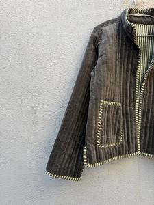 Veste matelassée réversible en velours faite à la main pour femme, avec poches avant, manteau d'hiver en coton, vêtement d'extérieur décontracté - Product Image 4