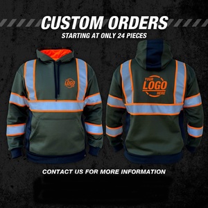 High Visibility Reflective Safety ANSI Class 2 Breathable Mesh Hoodie Waterproof Workwear <b>Pullover</b> <b>Jacket</b> Pocket for Day Night - Product Image 5