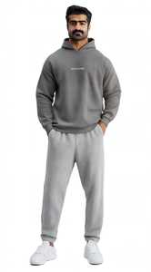 <b>Men's</b> <b>Grey</b> Solid Hooded Polyester Winter Lined Knitted Windproof Oversized Casual Pullover <b>Sweatshirt</b> - Product Image 4