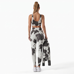 100% Polyester <b>Women</b> Cow Print Yoga Set Sleeveless Compression Crop Top High Waist Printed <b>Leggings</b> Polyester Spandex Yoga Set - Product Image 6