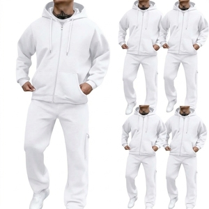 Conjunto Deportivo Azul con Capucha para Hombre, Sudadera con Cierre Completo y Pantalones Deportivos con Cordón y Bolsillos Laterales, Ropa Casual de Otoño - Product Image 2