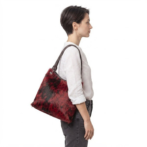 Sac fourre-tout d'épaule en cuir de vachette à poils pour femme, sac de transport haut de gamme en cuir de vachette à poils, sac à main en cuir de vachette à poils pour femme avec poches avant - Product Image 4