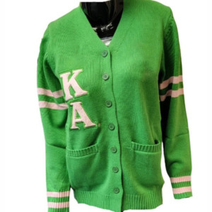2026 New Style Customized AKA Sorority V Neck Varsity <b>Cardigan</b> <b>Sweater</b> 100% Cotton Breathable Chenille Front Logo Autumn Knitted - Product Image 1