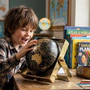 Globo terráqueo de escritorio premium de acero inoxidable y plástico |   Globo Terráqueo Decorativo para Escritorio de Oficina, Aula y Decoración del Hogar - Product Image 3