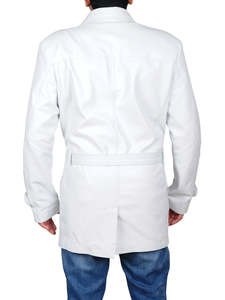 Chaqueta Safari de Cuero Blanca de Alta Calidad con Bolsillos Tipo Cargo, Parka Larga para Hombre con Cuello Alto, Impermeable y Resistente al Viento - Product Image 2