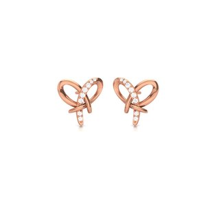 Pendientes de botón con nudo de cinta chapados en oro, plata de ley 925 con circonitas, forma de corazón y lazo para mujer, elegantes, regalo, joyería para uso diario - Product Image 4