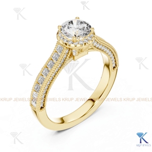 แหวนหมั้นเพชร CVD ทรงกลมแบบ Halo ผลิตตามสั่ง พร้อมใบรับรอง IGI ทองคำแท้ 14k วงแหวนแต่งงานและวันครบรอบแบบ Milgrain - Product Image 6
