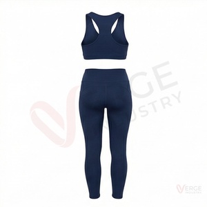 Conjunto de Yoga sin Costuras Azul Marino para Mujer, 2 Piezas, Sujetador Deportivo con Espalda Cruzada y Cuello en V, Leggings de Cintura Alta y Longitud Completa - Product Image 2