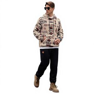 Sudadera con capucha tribal azteca para hombre, con estampado integral de pelusa sherpa, manga larga, térmica, gráfico vintage. - Product Image 1