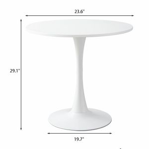 Modern <b>White</b> <b>Round</b> Tulip <b>Dining</b> <b>Table</b> MDF Top with Steel Base for Mid Century Coffee or Living Room Use - Product Image 6