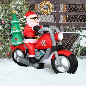 Decorazione da Giardino Gonfiabile Natalizia da 18W con 7 Luci LED, Babbo Natale in Moto, 1,8m, per Esterni - Product Image 1