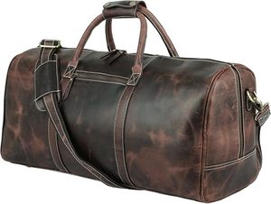 Bolsa de Viaje de Fin de Semana Unisex de Cuero, Gran Capacidad, Cierre de Cremallera, Estilo Vintage, Asa Suave - Product Image 3