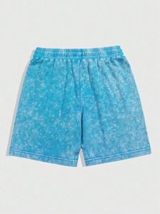 Men's Tie Dye Cotton Shorts Mid Waist Drawstring Casual Breathable Knitted Short Pants - Product Image 2