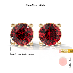 Pendientes de rubí redondo cultivado en laboratorio en plata de ley 925, joyería clásica para mujer - Product Image 6