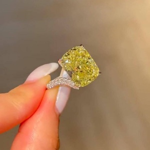 Royal Saga 5CT Canary Yellow Cushion Cut Moissanite Solitaire Crossover <b>Cocktail</b> <b>Ring</b> Rose <b>Gold</b> Plated 925 Silver Birthdays - Product Image 5