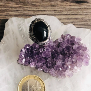 Bague ovale naturelle en onyx noir, argent sterling 925, faite à la main, pierre précieuse, pour elle - Product Image 1