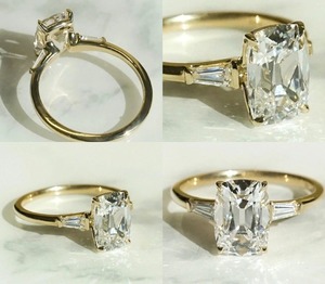 High quality gold silver ladies <b>rings</b> with cushion tapper moissanite cvd colour stone <b>cz</b> 6.21 cts vvs2 d vs1 premium jewellery - Product Image 4