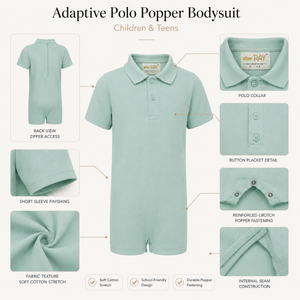 Body de Tirantes con Cierre de Cremallera en Verde Menta |   Ropa Sensorial Especial para Niños, Prendas Inclusivas de Algodón Elástico con Cierre de Cremallera, Unisex, Cuello Redondo - Product Image 3
