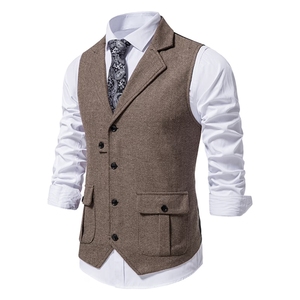 Chaleco de Traje para Hombre, Corte Slim Fit, Diseño Espigado, Lana Tweed, Cuello en V, Estilo Vintage, para Negocios, Bodas, Casual, Color Gris, para Otoño - Product Image 4