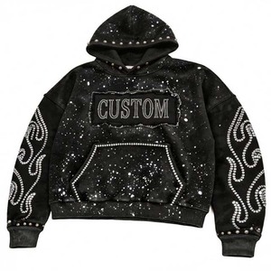 Custom Rhinestone <b>Hoodie</b> <b>Men</b> Oversized Streetwear <b>Black</b> Glitter Print French Terry Zip Up Sweatshirt Winter Fashion Hoodies - Product Image 2