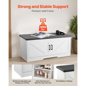 39.4 X 14.0 X 18.1 Inch Shoe Storage <b>Bench</b> <b>Padded</b> Seat Cushion with 2 Barn Doors Entryway Organizer with High Heigh - Product Image 3