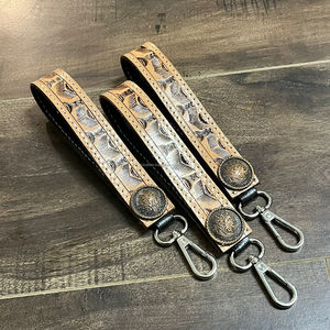 Hot <b>Sale</b> Custom Fashionable Designer Genuine Tooled Leather Charm Promotional <b>Gift</b> Metal Concho Luxury Keychain for <b>Men</b> & Women - Product Image 5