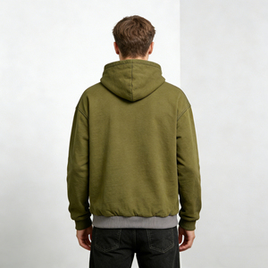 Sudaderas Extra Grandes para Hombre, Color Verde Oliva, con Bolsillo en Contraste, Dobladillo Acanalado, Forro Polar, Ropa Casual de Calle, Cómodas para Uso Diario - Product Image 3