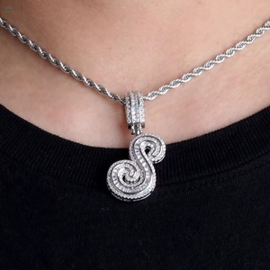 Iced Out Moissanite <b>Initial</b> Letter <b>Pendant</b> in 925 Sterling <b>Silver</b> Micro Pave Custom Alphabet Letter Charms Double Layer <b>Pendant</b> - Product Image 1