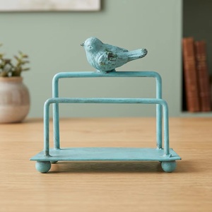 Vintage Blue Cast Iron Bird Top <b>Storage</b> Rack Rectangle Shape Handmade Metal Organizer for <b>Kitchen</b> Tabletop Mount Standing Type - Product Image 5