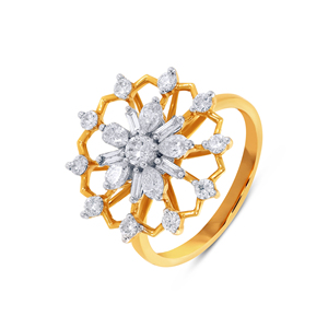 Bague de luxe plaquée or en forme de flocon de neige avec diamants de laboratoire taille marquise, ronde et baguette, pour femme - Product Image 1