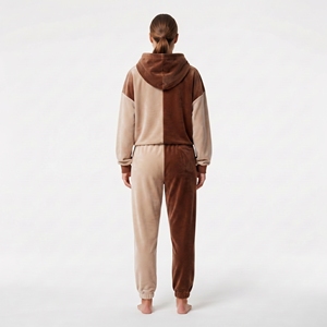 Ensemble de survêtement décontracté en velours pour femme, avec sweat à capuche et pantalon, blocs de couleur, manches longues, poignets côtelés, poches, coupe ample, deux pièces - Product Image 4