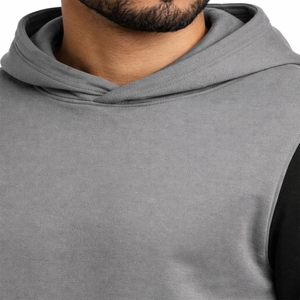 Sweat à capuche bicolore pour homme, style streetwear décontracté, fabrication OEM, coupe confortable, design à capuche, vêtement d'extérieur pour homme - Product Image 4
