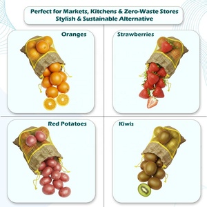 Sac en filet de jute avec cordon de serrage 25x20 cm, design respirant et résistant, sac de rangement réutilisable pour fruits et légumes jusqu'à 1 kg - Product Image 6