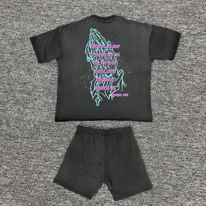 Ensemble T-shirt et short en coton délavé personnalisé pour homme – 2 pièces avec broderie et délavage acide - Product Image 6