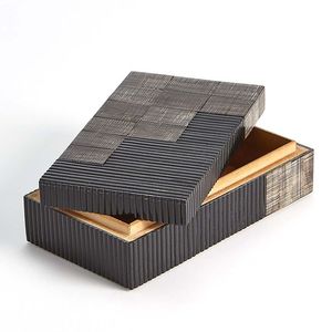 Boîte à bijoux rectangulaire Art Déco de qualité supérieure avec couvercle, motif incrusté carré marron, noir et blanc, décoration moderne pour la maison - Product Image 6