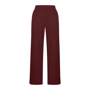 High Waist Full Length Flared Leg Yoga Pants With Pockets Solid <b>Burgundy</b> Elastic Waist Stretch Women's Activewear - Product Image 3