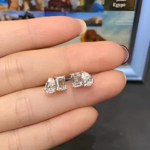 Pendientes de Diamantes de Oro Sólido de 18K para Mujer, Corte Esmeralda, Forma de Pera, Naturales y Cultivados en Laboratorio, Certificados por IGI, Joyería Clásica para Boda - Product Image 1