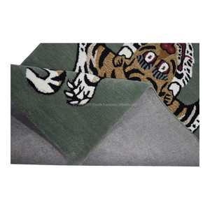 Hand Tufted <b>Tibetan</b> <b>Tiger</b> Rectangle Area <b>Rug</b>-Low Pile Wool Green Logo Pattern Bulk Wholesale - Product Image 5