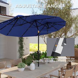 Sombrilla de Patio de Doble Cara Azul Marino de 9.7 Pies con Inclinación y Manivela, Luz Solar LED, 12 Varillas y 2.7m de Radio para Uso en Patio - Product Image 4