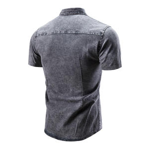 Chemises en jean à manches courtes pour hommes, 100 % coton sergé, tissu respirant, vêtements décontractés d'été, vêtements de sport, lavage personnalisé, chemises en jean pour hommes - Product Image 6