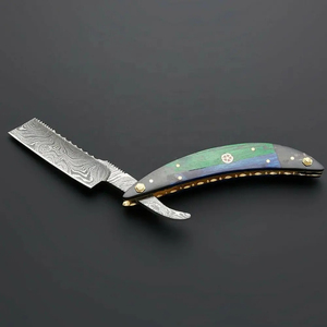มีดโกนเหล็กดามัสกัสแบบดั้งเดิมทำมือ Burraq OEM DIY แบบกำหนดเองได้  ขนาด 7 นิ้ว พร้อมปลอกหนัง ของขวัญสำหรับเพื่อนเจ้าบ่าว 1 ชิ้น - Product Image 2