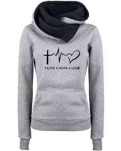 เสื้อสเวตเตอร์มีฮู้ดสีเขียวอมฟ้าสำหรับผู้หญิง พิมพ์ลาย Faith Hope Love แขนยาว ถักทอแบบสวมหัว สวมใส่สบายๆ ในฤดูใบไม้ร่วง - Product Image 4